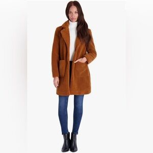 French Connection Women's Faux Shearling Teddy Lapel Midi Coat